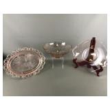 Vintage Pink Depression Glass Plates & Fruit Bowl