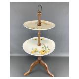 Vtg Two-tier Serving Stand Floral Design Plates