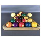 Complete Set Of Vintage Billards Balls & Wooden