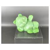 Fenton Green Glass Reclining  Bear W Box
