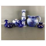 Vtg Victoria Ironstone Blue Floral Pitcher & More