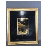 Vtg Japanese Black Lacquer Panel Maki-e Gold Art