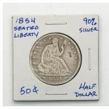 1854 Seated Liberty Half Dollar 90% Silver