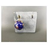 Signed 18k Globe Pendant Lapis Inlay