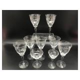 Vtg Floral Etched Wine, Water Goblets & More