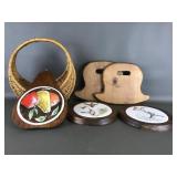 Vintage Wooden Trivets, Wooden Serving Boards, And