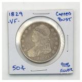 1829 Capped Bust Silver Half Dollar 50c