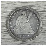 1857 Seated Liberty Quarter 90% Silver
