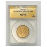 2000-P Sacagawea $1 Rotated Die ANACS MS63