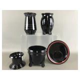 Vtg Black L.e. Smith Amethyst Glass Vases & More