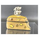 Vintage Enamel Monet Mouse On Cheese Trinket Box