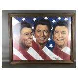 Vtg 1986 Framed Print Ronald Reagan Drawing