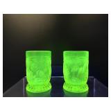Vtg Mosser? Cranes Uranium Glass Toothpick Holders