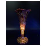 Amberina Glowing Mosser Fluted Diamond Cut Vase
