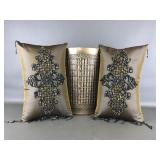 Fancy Metal Bathroom Rubbish Bin & Beaded Pillows