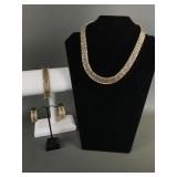 Vtg Kenneth Jay Lane Gold Mesh Necklace Set