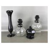 Vtg Black Amethyst Glass Condiment Jars & More