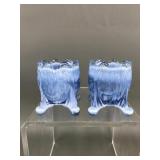 Vtg Blue Slag Boyd Art Glass Toothpick Holders