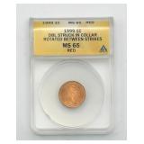 1999 One Cent Dbl Struck Graded ANACS MS65