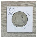 1875 Seated Liberty Half Dollar 90% Silver Coin