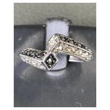 Vtg Sterling Silver Marcasite Bypass Ring