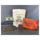 Antique First State Bank Leather Coin Purse & More