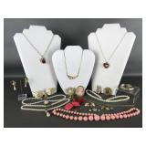 Vtg Hinged Brass Bracelet & Monet Enamel Necklace