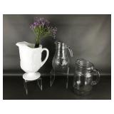 Vtg Textured Clear & Milk Glass Pitchers