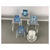 Vtg Fenton? Light Blue Pressed Glass Top Hat &more