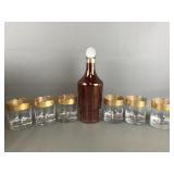 Vtg Art Deco Carnival Glass Decanter & Glasses