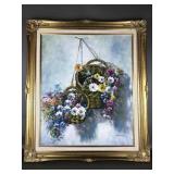 Vtg Signed Floral Painting In Gilt Frame