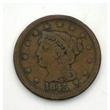 1845 Braided Hair Large One Cent Coin 1c