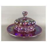 Vtg Eye Wink Pattern Mosser Carnival Glass Butter