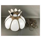 Vtg Slag Glass Lotus Flower Pendant Lamp With...