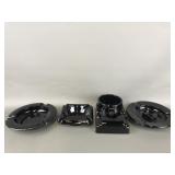 Antique Inkwell Holder & Glass Ashtrays