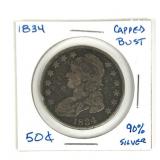 1834 Capped Bust Half Dollar 90% Silver Coin