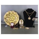 Vintage Ceramic Dish & Avon Costume Jewelry