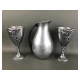 Vtg Pural Aluminum Pitcher & Carsson Goblets