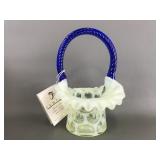 Fenton Uranium Glow Opalescent Coin Dot Basket