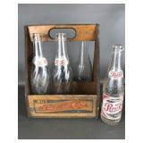 Vintage Pepsi Cola Wooden Bottle Carrier W Bottles