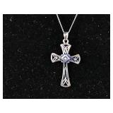 Vtg  .925 Sterling Silver & Diamond Filigree Cross