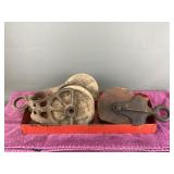 Vintage Rustic Pulleys & Tool Box Tray