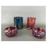 Carnival glass salt cellars & toothpick holders