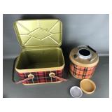 Vintage Scotch Jug & Tartan Metal Picnic Tin