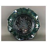Vtg Carnival Emerald Glass Grape Bowl