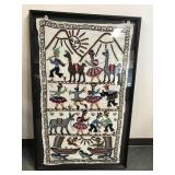 Vintage Framed Peruvian Handmade Wool Tapestry