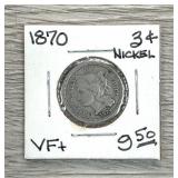 1870 Three Cent Piece Nickel 3c Coin