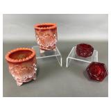 Vtg Slag Glass Footed Toothpick Holder & Salt Cell
