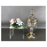Vtg Heisey Lidded Jar & Capodimonte