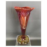 Vintage Glowing Cadmium Fluted Carnival Glass Vase